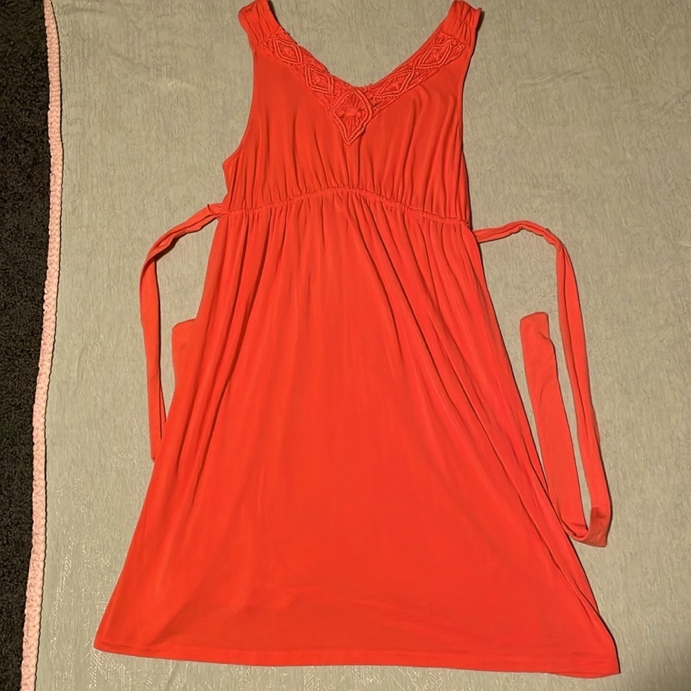Liz Lange Maternity sleeveless orange dress with braided V-neck & elastic waist